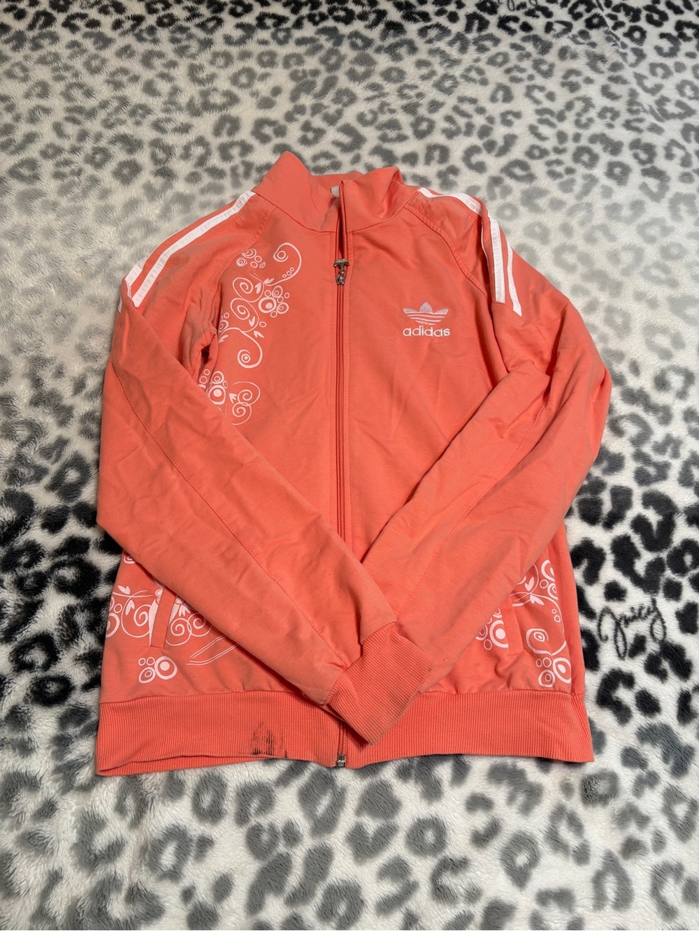 Vintage Y2K Adidas Coral With White Doodles Track Jacket